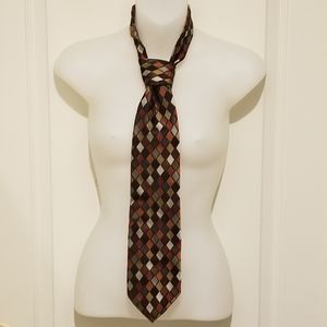 Vtg Bachrach neck tie, diamond design browns,b